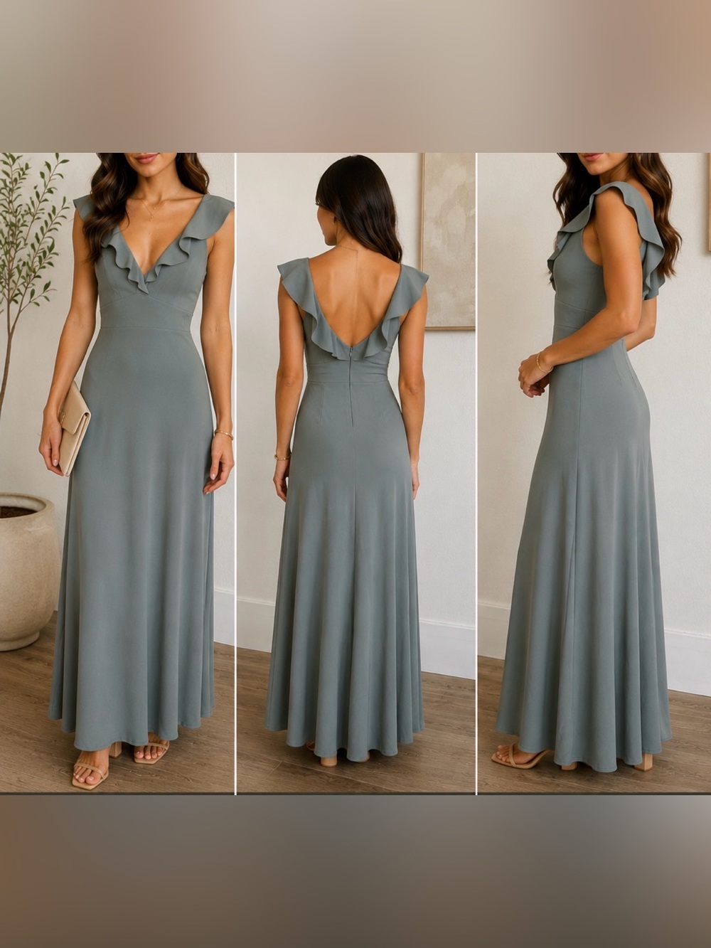 Lulu’s sage green XS Formal V neck Maxi Dress Elegant
